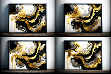 Several ideas for marble ink abstract painting for abstract background. It was painted on high-quality paper texture to create a smooth marble background pattern of ombre alcohol ink AI