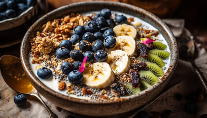 Fresh berry yogurt bowl with granola crunch generated by AI
