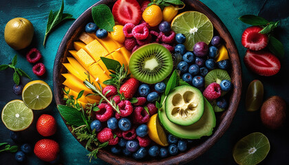 Fresh organic berry salad, a healthy summer snack generated by AI