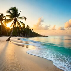 Fototapeta na wymiar Sunset on the beach clear sky sand calm weather