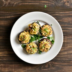 Stuffed mushrooms with cream cheese, bread crumbs and nuts