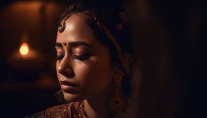 Young woman looking elegant in traditional Indian jewelry generated by AI