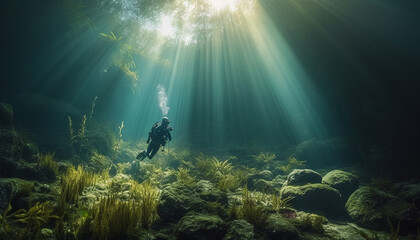 Fototapeta na wymiar Exploring below blue seas, underwater beauty revealed generated by AI