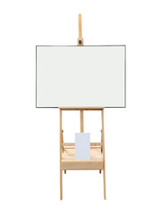 Wooden easel or white canvas drawing board Easel with a horizontal sheet of paper. blank art poster mockup isolated  PNG transparent