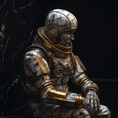 Fototapeta premium Une sculpture en marbre, statue d'une personne stoïcienne grecque ou romaine, représentant le stoïcisme. Avec des lignes dorées et noires, kintsugi, fond blanc