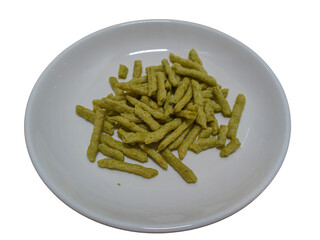 Small snack sticks on a white plate