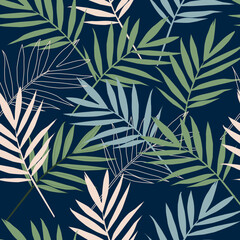 Colorful tropical seamless pattern. Vector illustration. Tropical palm leaves seamless pattern.