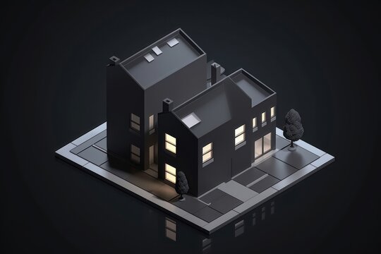 House 3d isometric on dark background. AI generated