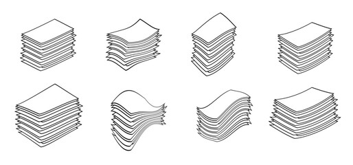 Writing paper. Cartoon empty A4 or A3 copy paper, stacked paper. Flat paper stack. Document, paperwork. Stationery stacked papers icon. Pile papers, file, web icon. Printouts, hardcopy documents. - obrazy, fototapety, plakaty