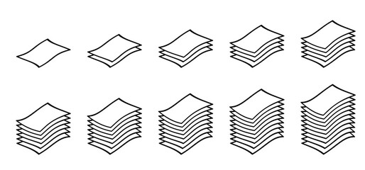 Writing paper. Cartoon empty A4 or A3 copy paper, stacked paper. Flat paper stack. Document, paperwork. Stationery stacked papers icon. Pile papers, file, web icon. Printouts, hardcopy documents.