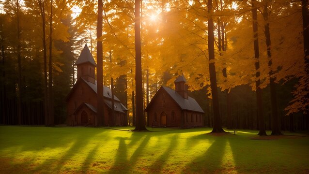 An atmospheric view of the old wooden church in Ustron, Poland