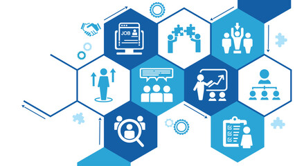 Human resources or HR and recruitment vector illustration. Concept with icons related to personnel, employment.