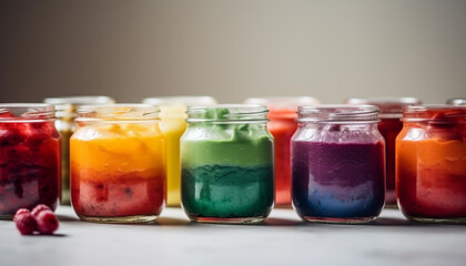Fototapeta na wymiar A row of healthy smoothie jars collection generated by AI