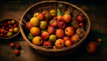 Organic fruit basket, ripe and juicy apples generated by AI