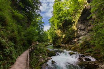 View of Vintgar gorge walk in Slovenia