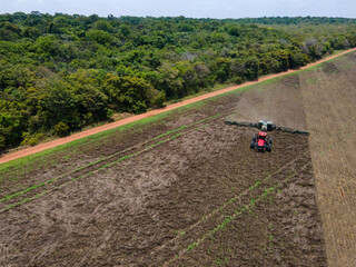 soy planting in a field with soil cover and respecting nature