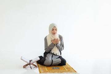 Women in hijab having worship for fasting Isolate on white background
