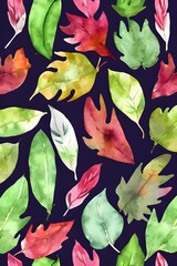 Watercolor pattern leaves, calm colors, watercolor paper texture, big space between leaves, isolated, spaces, mockup, wallpaper