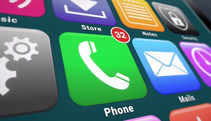 Illustation of a smartphone screen. In focus a phone app with notifications.