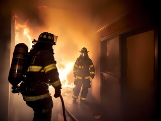 firefighter in burning house