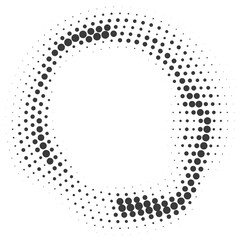 Dotted circle pattern. Abstract halftone round. Frame with random gradient gradation. Grunge rings design