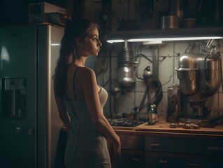 gorgeous women in industrial building