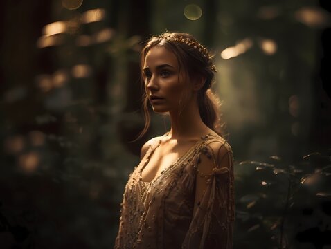 Mystical nymph in forest