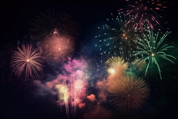 Fototapeta na wymiar colourful fireworks at night