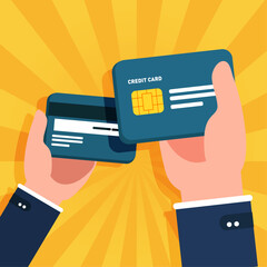 Hand holding credit card flat vector illustration. Payment concept.Vector illustration for websites and banner