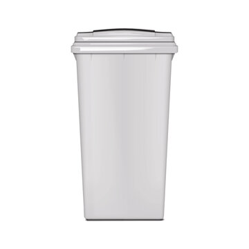 Outdoor plastic dustbin with hinged lid vector mockup. Blank dust bin isolated on white background realistic mock-up. Trash can container. Template for design