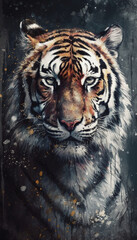 Portrait of a tiger grayscale with splashes that revea, Generative AI