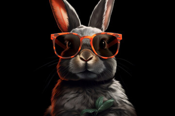 Cute Rabbit with Sunglasses on Black Background Summer Generative AI