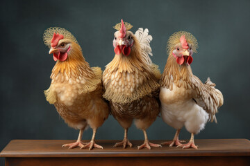 Fototapeta premium Drei heraus geputzte Hühner