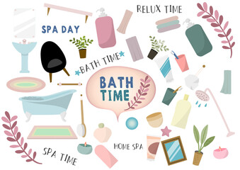 bath Time material sticker set ,お風呂の時間素材ステッカーセット,PNG