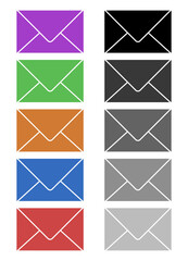 Set of envelopes in color and black. Set of icons. Vector