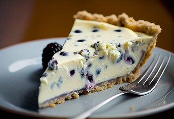 Blueberry Cheese Pie on background. Generative AI