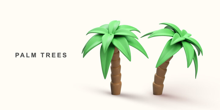 3D realistic two palm trees. Vector illustration.