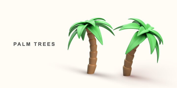 3D realistic two palm trees on a beige background. Vector illustration.