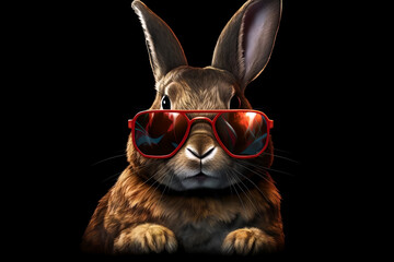 Cute Rabbit with Sunglasses on Black Background Summer Generative AI