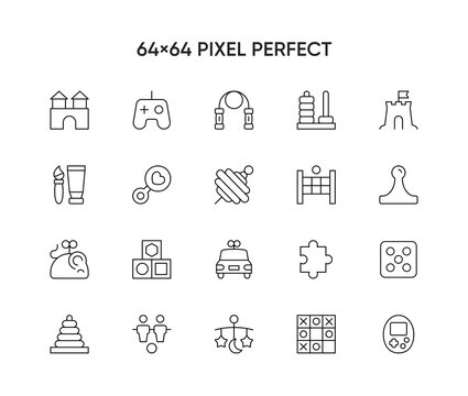 Games and Toys icon set, thin line, flat design
