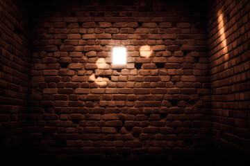 Old  brick walled room with a small window to the outside, hope concept, Generative AI