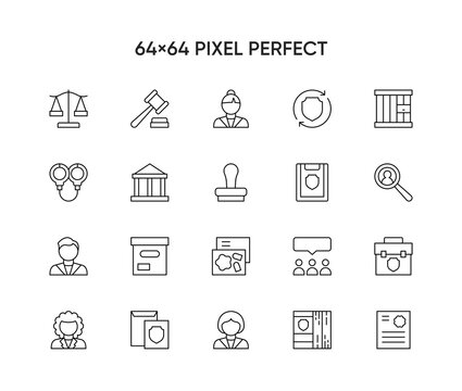 Set of Law and justice line icons vector illustration. Collection icon of legal, arrest, authority, courthouse, gavel, weapon and more.