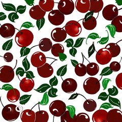 cherry pattern, red, burgundy, ripe cherry. for the design of dishes, fabrics, clothes