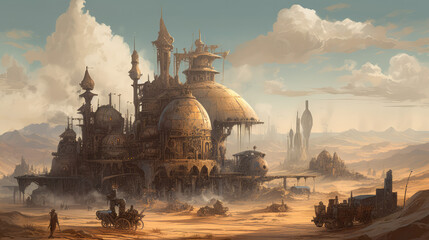 Steampunk-Themed Desert Landscape Generative AI