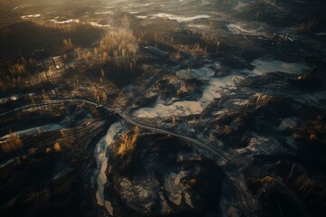 Oil mining site from above in Athabasca tar sands. Generative AI - obrazy, fototapety, plakaty