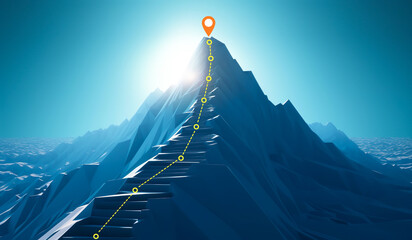 Goal to success for level up with pathway line or step route to mountain peak.human performance limit concepts.growth mindset and motivation.generative ai technology - obrazy, fototapety, plakaty
