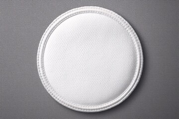 Blank white round embroidered patch mockup, top view, 3d. Empty cloth attachment for sing icon mock up, isolated. Clear circular stitches. Generative ai.