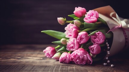 Bouquet of beautiful pink flowers, mother's day, AI concept