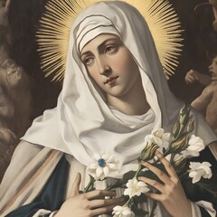 Fototapeta premium Saint Catherine of Siena, painting illustration. Generative Ai. St. Catherine is a famous catholic saint.