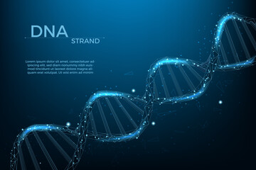 3d dna wireframe, health medicine banner template. Polygon helix hologram, innovation biology or genetic cells, futuristic chromosome molecule isolated. Vector gene background